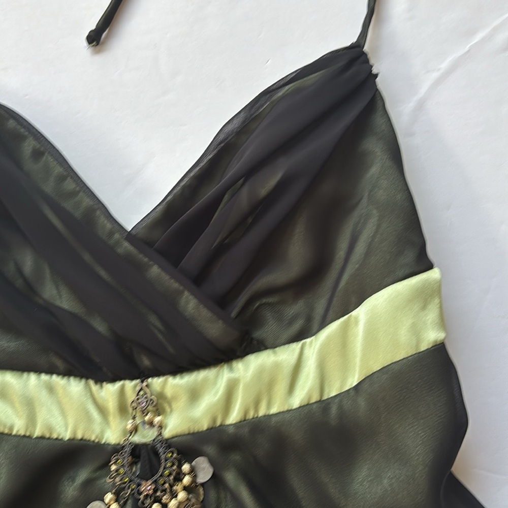 Vintage y2k Halter Dress Black Green Betsey Johnson Whimsy Goth Fairy Mini Bias - Picture 9 of 17